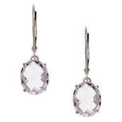 14K White Gold Pink Amethyst Oval Earrings