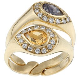 18k Yellow Gold Citrine and Sapphire Joining Rings (Size 7)