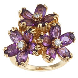 14k Gold Amethyst and 1/5ct TDW Diamond Flower Ring (Size 7)