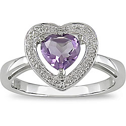 10k Gold Amethyst and Diamond Heart Ring (H-I, I1-I2)