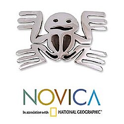 Sterling Silver 'Aztec Frog Fossil' Brooch Pendant (Mexico)