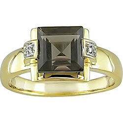 10k Yellow Gold Smokey Quartz and Diamond Ring