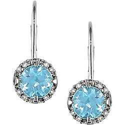 10k White Gold Blue Topaz and Diamond Earrings
