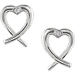 Sterling Silver Diamond Heart Earrings (Case of 6)