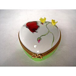 Limoges Heart wtih Butterflies Keepsake Box