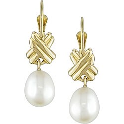14k Yellow Gold Freshwater Rice Pearl Drop Earrings (6.5-7 mm)