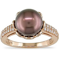 14k Pink Gold 1/2ct TDW Diamond and Brown Tahitian Pearl Ring (H-I, I1-I2) (9-10 mm)