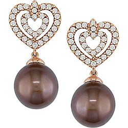 18k Gold 1/2ct TDW Diamond/ Brown FW Pearl Earrings (G-H, I1) (9-10 mm)