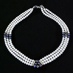 Handmade Silver and White/ Black Pearl Necklace (Thailand)