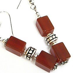 Silvertone Etched Carnelian Agate Earrings (Thailand)