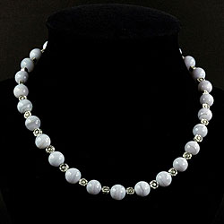 Silver Chalcedony Agate and Bead Necklace (Thailand)