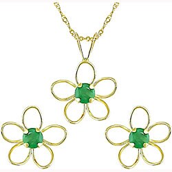 14k Gold Emerald Earrings and Necklace Set (Case of 4)