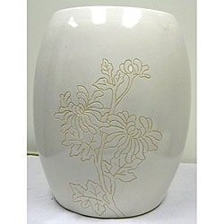 Floral White Ceramic Garden Stool