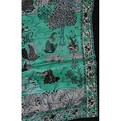 Indian Scenic Silk Print Oblong Scarf (India)
