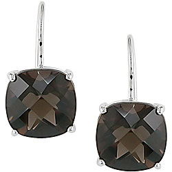 10k White Gold Square Smokey Quartz Earrings