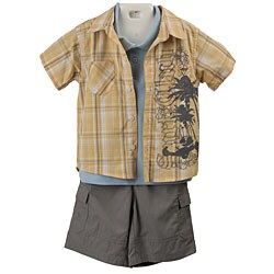 Baby Togs Boy's Yellow Plaid Over Shirt 3-piece Set 
