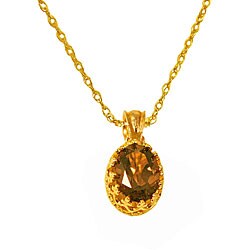 10k Gold Smokey Quartz Oval Crown Necklace