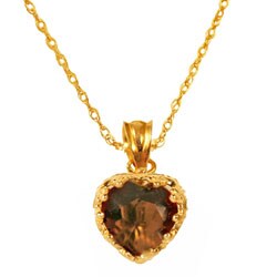 10k Gold Smokey Quartz Heart-shape Crown Necklace