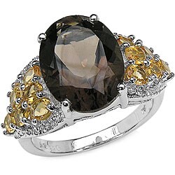Sterling Silver Smokey Quartz and Citrine Ring