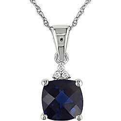 10k Gold Created Blue Sapphire and Diamond Accent Necklace