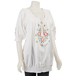 FINAL SALE RXB Women's Plus Size 3/4-sleeve Embroidered White Top
