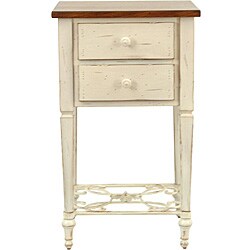 Monica Two-drawer Antique White and Dark Brown Beech Side Table
