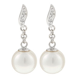 14k Gold FW Pearl and 1/10ct TDW Diamond Earrings (8.5-9 mm)