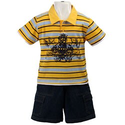 FINAL SALE Tuff Gear Boy's 2-piece Polo Stripe Shirt and Shorts Set
