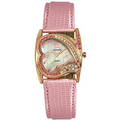 Dufonte by Lucien Piccard Women's Heart Shaped Pink Leather Strap Watch