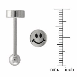 Surgical Steel Etched Smiley Face Logo Barbell