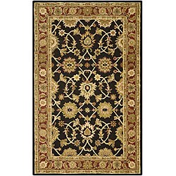 Kashan Black/ Plum Wool Rug (5' x 8')