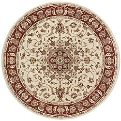 Elite Tabriz Beige/ Red Wool Rug (8' Round)