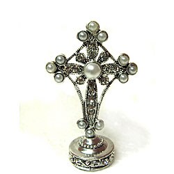 Pewter Cross with Pearls Paperweight