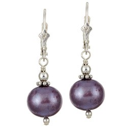 Sterling Silver Charming Life Purple FW Pearl Earrings (9-10 mm)