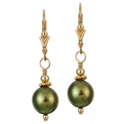 Charming Life 14k Goldfill Olive Green FW Pearl Earrings (9-10 mm)
