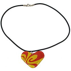 Fused Glass '1960s Red and Yellow' Heart Pendant (Chile)