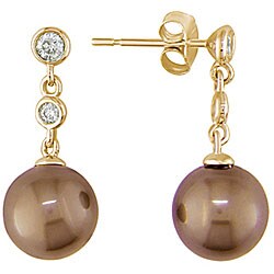 14k Gold Brown FW Pearl 1/5ct TDW Diamond Earrings (8-8.5 mm)