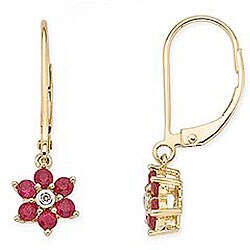 10k Gold Ruby and Diamond Flower Earrings