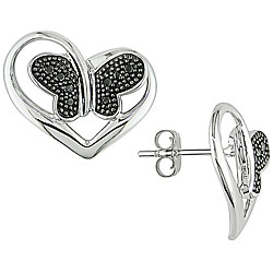 14k Gold 1/10ct TDW Black Diamond Butterfly Heart Earrings