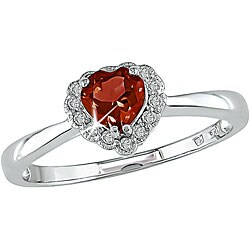 10k White Gold Garnet and Diamond Heart-shaped Ring