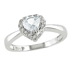 10k White Gold White Topaz and Diamond Heart-shaped Ring