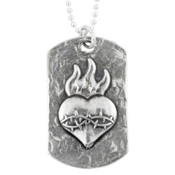 Charming Life Sterling Silver Flaming Heart Charm Dog Tag Necklace