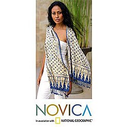 Silk 'Blue Jasmine' Batik Scarf (Indonesia)