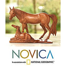 'Mother and Her Colt' Wood Statue (Indonesia)