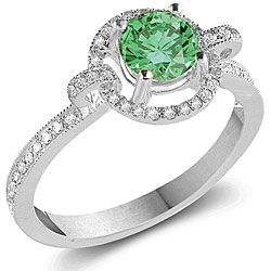 14k White Gold 1 1/8ct TDW Green and White Diamond Ring (SI) (Size 7)