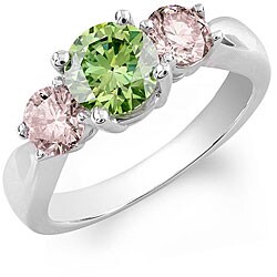 14k White Gold 1 3/4ct TDW Green and Pink Diamond Ring (Size 7)