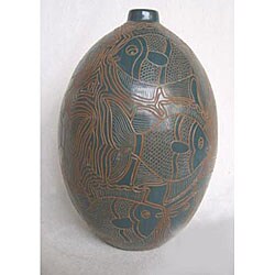 Handmade Blue Fish Vase (Nicaragua)