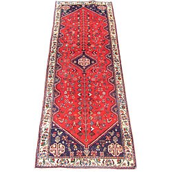 Persian Hamadan Red/ Ivory Rug (3'4 x 9'6)