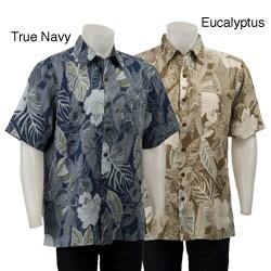 FINAL SALE Caribbean Joe Men's 'Linear Leaves' Linen Shirt