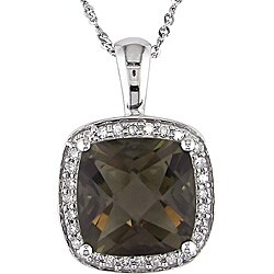 10k Gold 1/10ct TDW Diamond Smokey Quartz Necklace